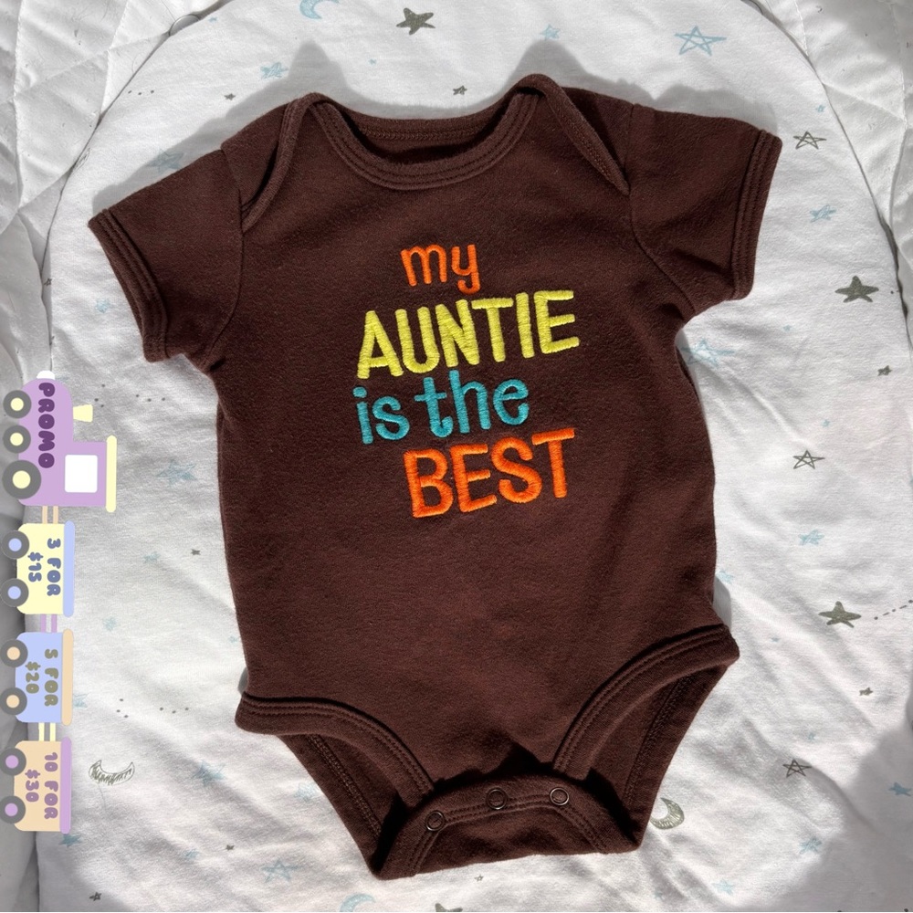 ⭒ 3M Carter's Brown Embroidered Onesie Button-up Auntie is The Best Earthtone ⭒